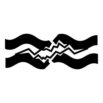 Broken wavy line icon representing disruption, fractured connection, and unexpected challenges leading to separation and stress on a crisp white background