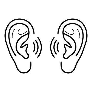 Ear set shows human ears with sound waves on a white background
