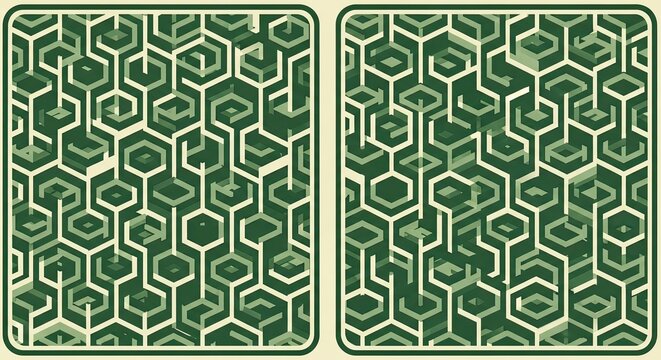 Abstract geometric pattern with hexagon shapes in grey and green colors
