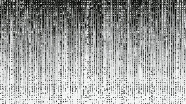 Digital rain of white code characters falling vertically