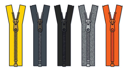 Five colorful zippers displayed against a white background © Sonjita