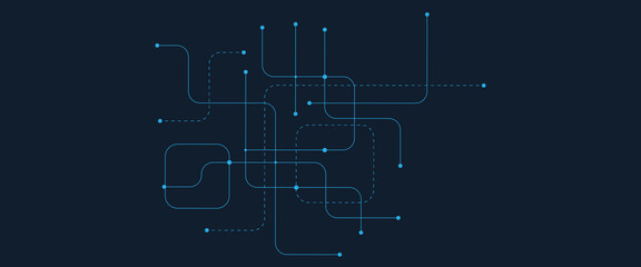 Fototapeta premium Abstract technology vector background, glowing blue circuit lines and nodes diagram, digital data network connection graphic for tech design