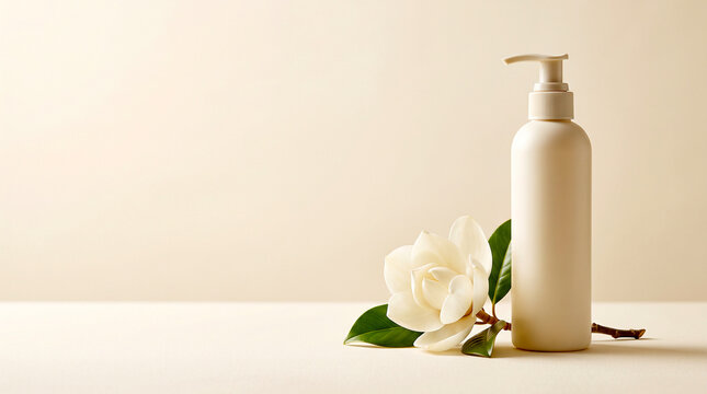 Ivory Body Lotion Bottle with White Magnolia and Green Leaves