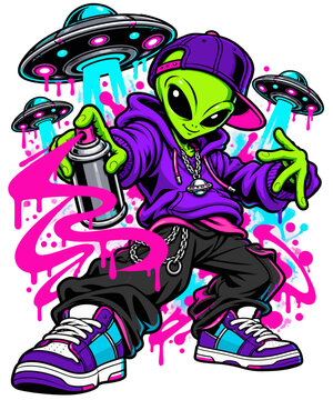 Graffiti Alien Spray Paint UFO Street Art Character Vector