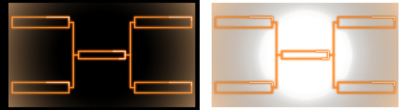 Orange neon tournament bracket template with five rectangular boxes