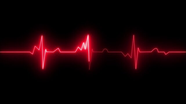 Neon ECG heartbeat line on a transparent background.4k video