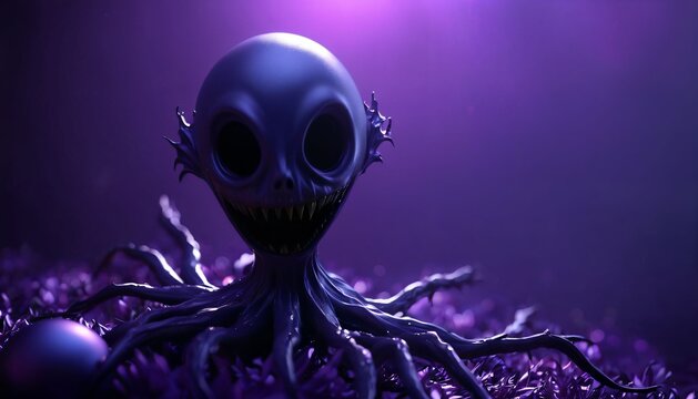 Alien Skull Monster with Tentacles in Purple Light