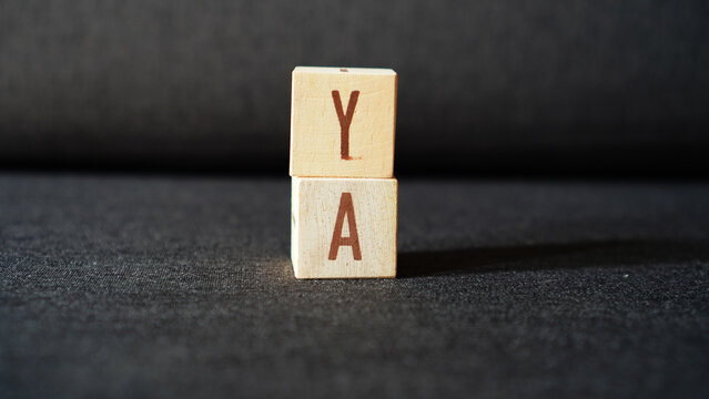 the word "YES" made of arranged wooden cubes, isolated on a dark grey background