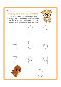 Educational math worksheet for children to practice writing, counting, and tracing numbers from 1 to 10. Printable numeral recognition and handwriting practice activity page with guideline rules desig