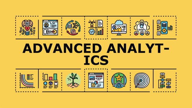 Advanced analytics banner infographic. Prediction modeling, correlation machinelearning, regression optimization icon vector illustration