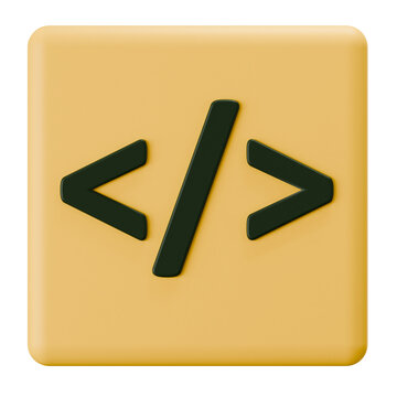 3D Yellow Code Bracket Icon for Web Development UI Design