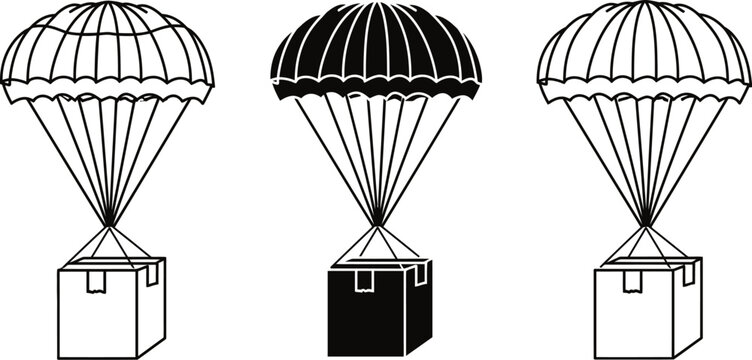 Parachute icon vector set of delivery boxes floating with parachute