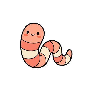 Cute kawaii earthworm character vector illustration isolated on white background