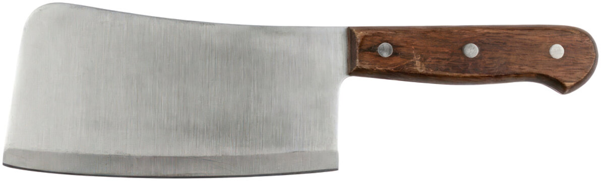 Heavy duty meat cleaver with wooden handle.