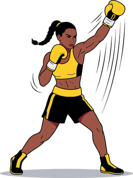 Female boxer throwing an uppercut with focused expression and dynamic motion featuring boxing