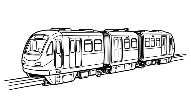 Classic Urban Monorail Train Hand Drawn Black Outline Vector Design