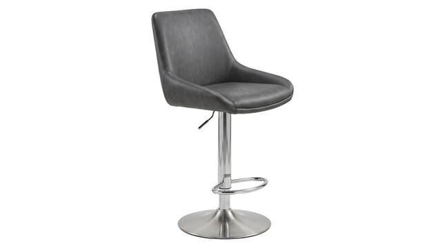 Gray upholstered bar stool with adjustable height and chrome base on white background barstool
