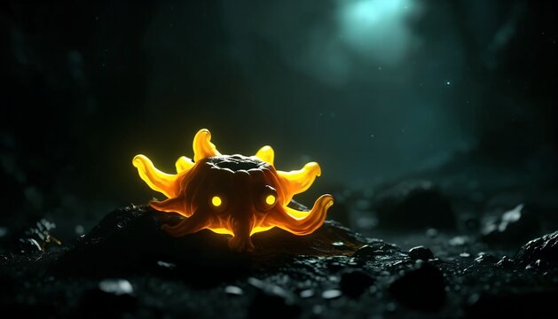Orange Tentacled Alien Creature on Black Ground