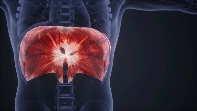 Human Diaphragm Respiration - Anatomical Muscle Contraction and Expansion - 3D Medical Animation 4K Video