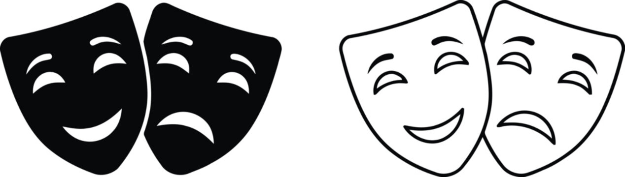 Masks icon vector set displaying theatrical drama comedy and tragedy