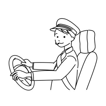 男性のバス運転手(線画)