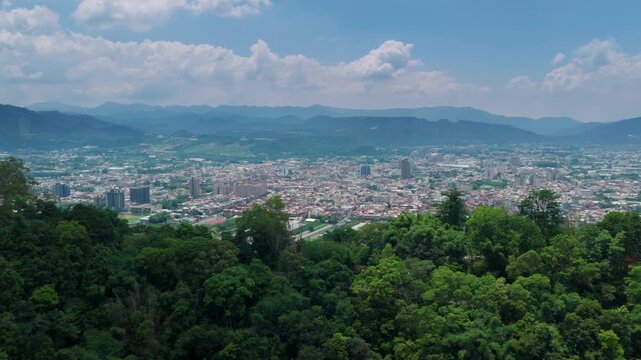 Aerial view of Puli town with buildings in Taiwan