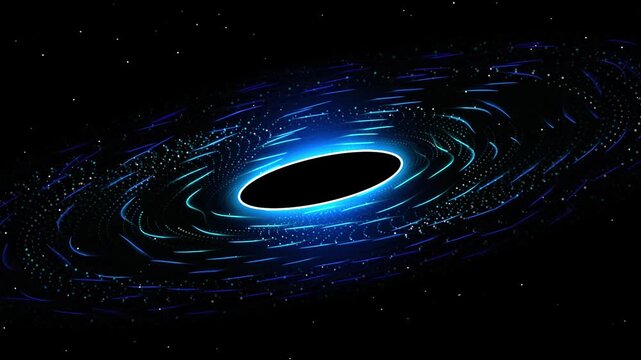 Abstract space background with glowing blue black hole and swirling stars in the cosmos