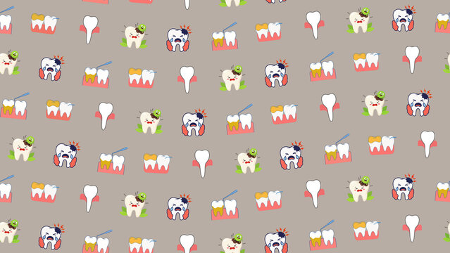 Cartoon teeth pattern with dental issues