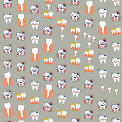 Obraz premium Cartoon Teeth Pattern with Dental Pain Expressions