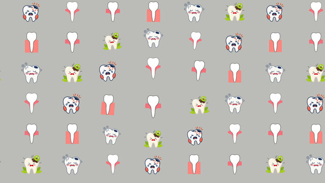 Cartoon teeth with dental problems pattern