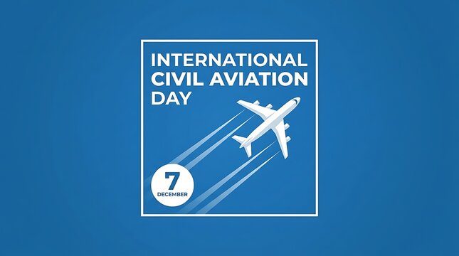 International civil aviation day poster design featuring an airplane flying over blue background