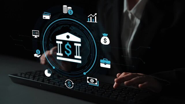 Business Professional Engaging with Digital Financial Technology Representations Using Keyboard and Graphics in Dark Setting. Entropy.