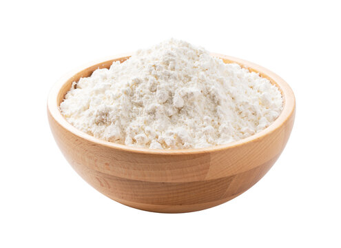 Wheat flour in a wooden bowl isolated on transparent background