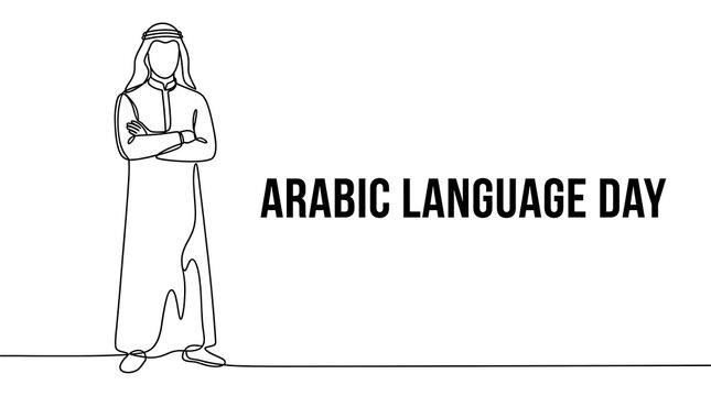Line art illustration of a man in traditional clothing for arabic language day with arabic culture