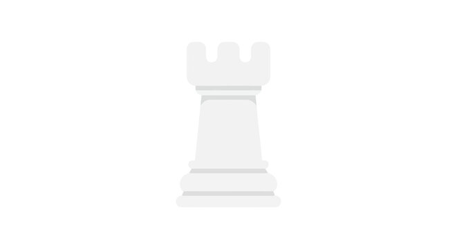 Light gray chess rook stands on a plain white background