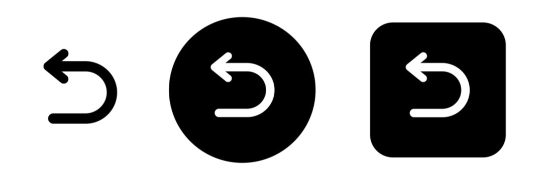 Undo button icon set with solid revert and reverse symbols. Restore previous states actions for editing, revisions and document changes