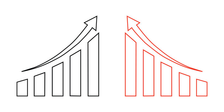 Growth Decline Chart Arrows Collection, Rising Falling Bar Graph Symbols, Business Progress, Financial Trends, Sales Performance, Market Analysis, Vector Design