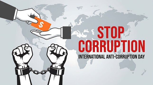 Stop corruption concept with hand giving money and handcuffed hands in front of world map corruption business