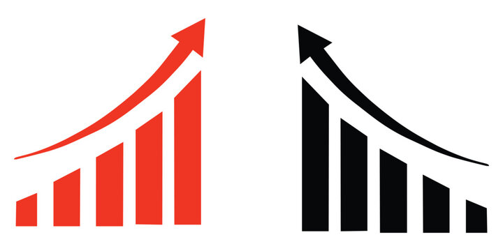 Growth Decline Chart Arrows Collection, Rising Falling Bar Graph Symbols, Business Progress, Financial Trends, Sales Performance, Market Analysis, Vector Design