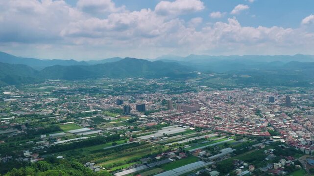Aerial view of Puli town with buildings in Taiwan