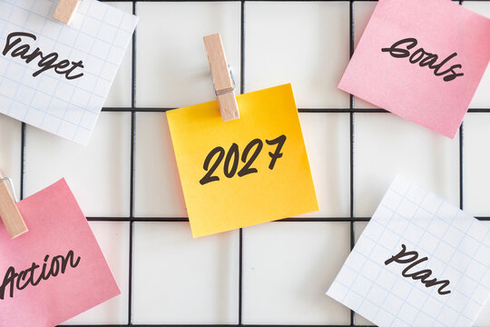 2027 planning and goal setting notes on grid board concept for new year resolutions