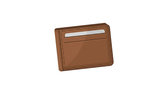 Brown Leather Wallet with Silver Card Showing, Isolated on White Background for Finance and E-commerce Design