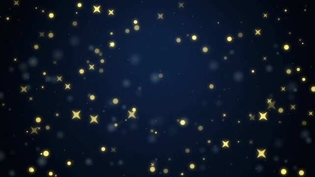 Floating Golden Particles and Twinkling Star Elements Background on Dark Blue Motion Graphic Animatio