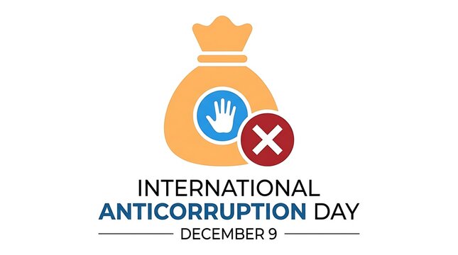 International anti-corruption day symbol with money bag and stop sign financial crime social issue awareness