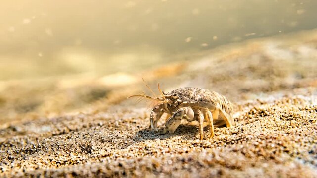 mole crab underwater close up at morning light near cannon beach oregon video