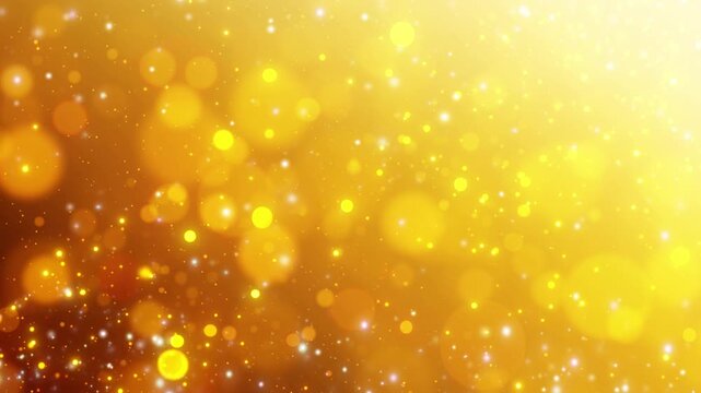 ゴールド　キラキラ　光　玉ボケ　CG 動画　豪華　高級感　おしゃれ　パーティクル　抽象的　Festive gold light.Abstract glittering bokeh lights,glowing particles.Gold dust with stars.Christmas,New Year.Animation loop video. 
