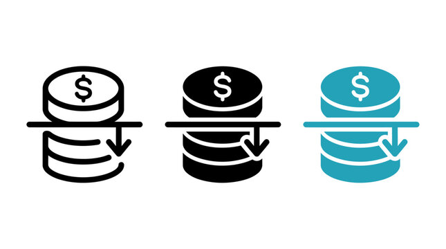 Insurance deductible icon design featuring coin stacks and downward decreasing