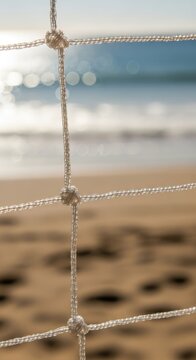 Beach Scene Through a Protective Netting.