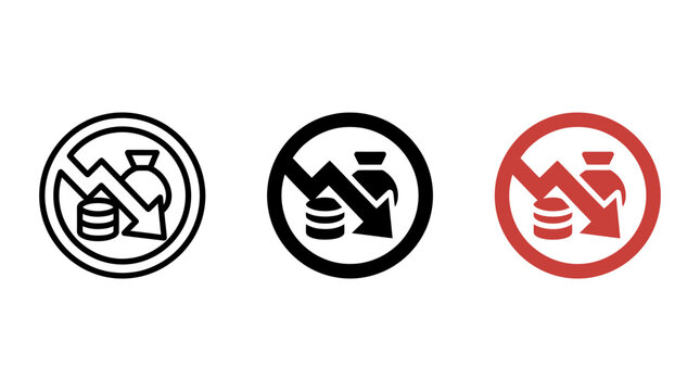 Set of liabilities icon design depicting financial debt and monetary decrease