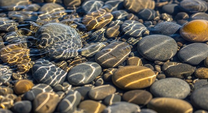 Close-up of Colorful Pebbles in Water.